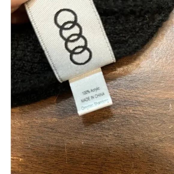 Black Knit Beanie Hat with Leather Patch Logo – Unisex Winter Cuffed Beanie - Picture 6 of 7